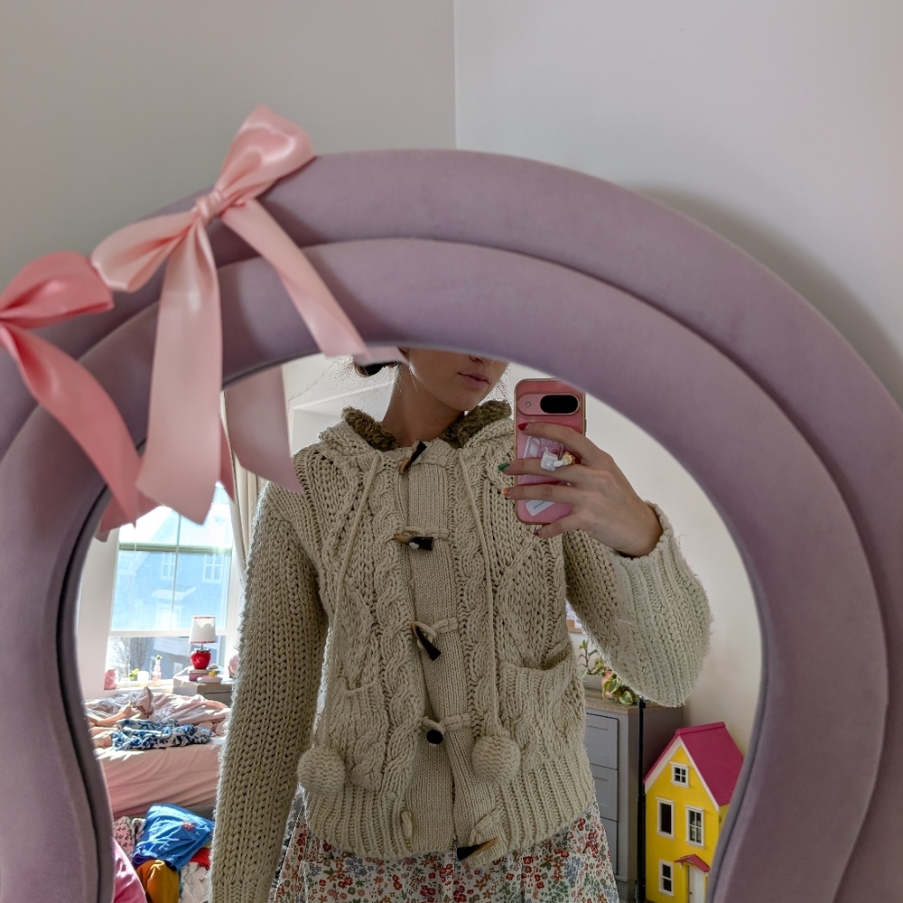Cream Cable Knit with Brown Faux Fur